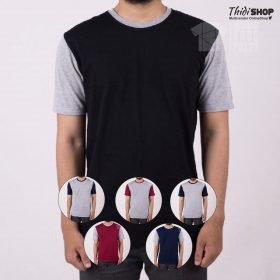 kaos polos lengan beda warna pecah pola